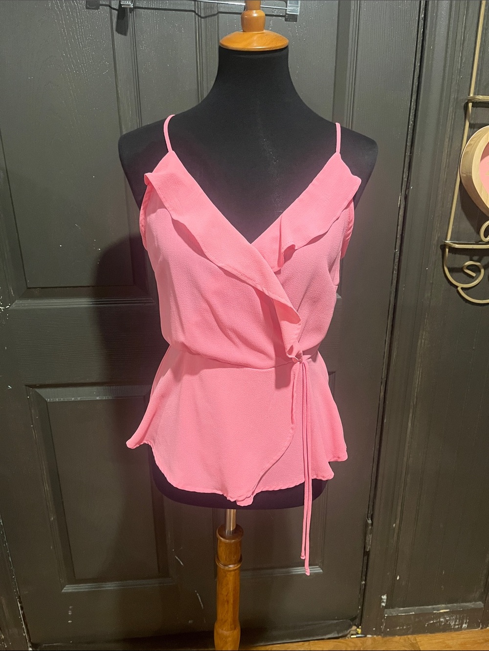Monteau Pink Wrap Ruffle Cami